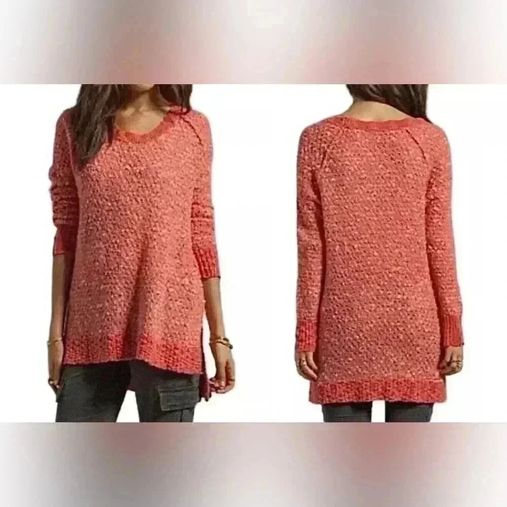 Free People Sweater Orange Pink Shade Oversized Hippie Tunic Pullover XS